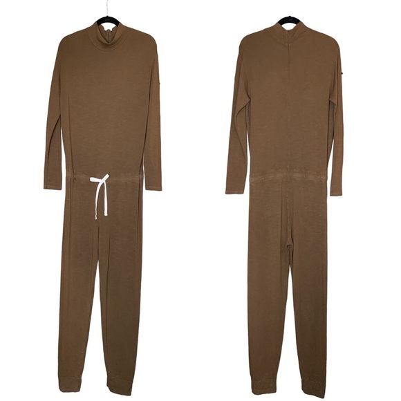 Monrow Supersoft Mock-neck Jumpsuit in Moss Brown - Picture 2 of 7